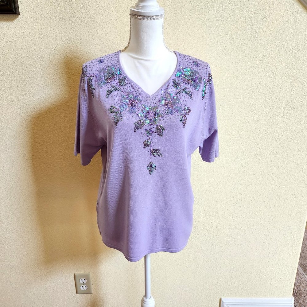Purple Lilac Flower Sequin Top